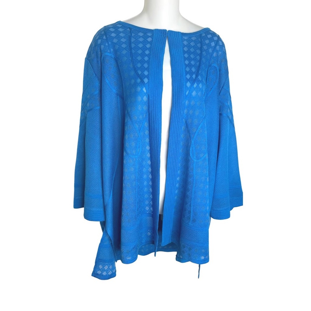 Ming Wang Women's Blue Patterned Knit Open Front Cardigan Jacket Lightweight 3X